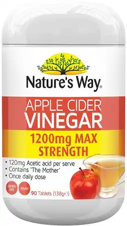 Amcal Pharmacies Nature’s Way Apple Cider Vinegar 1200mg Max Strength 90 Tablets offer