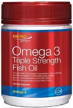 Amcal Pharmacies Microgenics Omega-3 Triple Strength Fish Oil 150 Capsules offer