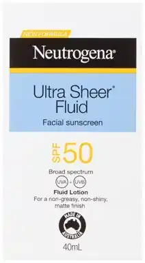 Amcal Pharmacies Neutrogena Ultra Sheer Fluid Facial Sunscreen SPF 50 offer