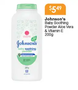 Soul Pattinson Chemist Johnson's baby soothing powder aloe vera & vitamin e offer
