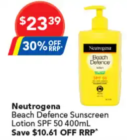 Amcal Pharmacies Neutrogena beach defence sunscreen lotion spf 50 offer