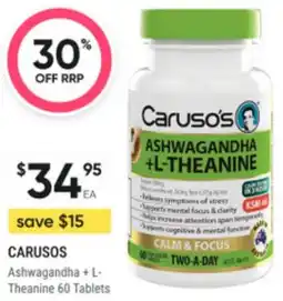 Super Pharmacy Caruso's ashwagandha +l-theanine offer