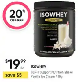 Super Pharmacy Isowhey glp-1 support nutrition shake vanilla ice cream offer