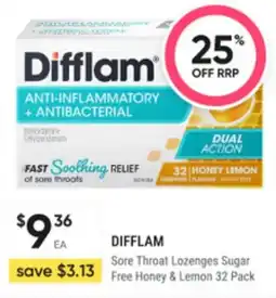Super Pharmacy Difflam sore throat lozenges sugar free honey $ lemon offer