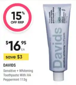 Super Pharmacy Davids sensitive whitening toothpaste with ha peppermint offer