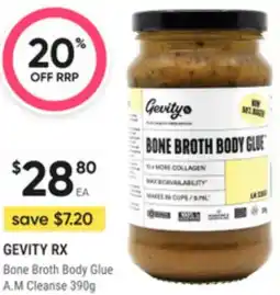 Super Pharmacy Gevity rx bone broth body glue a.m cleanse offer