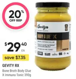 Super Pharmacy Gevity rx bone broth body glue x immuno tonic offer