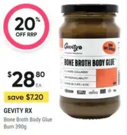 Super Pharmacy Gevity rx bone broth body glue burn offer