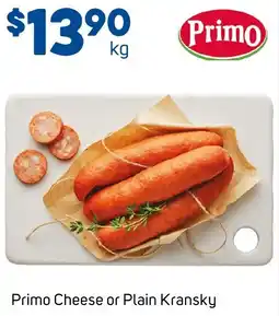 Foodland Primo Cheese or Plain Kransky offer
