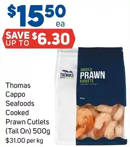 Foodland Thomas cappo seafoods cooked prawn cutlets (tail on) offer