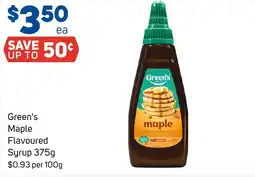 Foodland Green's Maple Flavoured Syrup offer