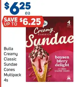 Foodland Bulla Creamy Classic Sundae Cones Multipack 4s offer