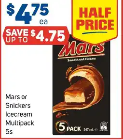 Foodland Mars or Snickers Icecream Multipack 5s offer