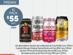 Foodland Jim beam black double serve bourbon & cola cans 375ml captain morgan original spiced gold and cola 6% cans offer