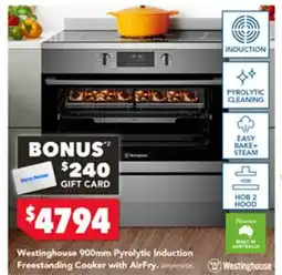 Harvey Norman Westinghouse pyrolytic induction freestanding cooker with airfry offer