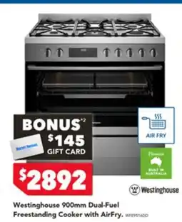 Harvey Norman Westinghouse dual-fuel freestanding cooker with airfry offer