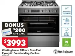 Harvey Norman Westinghouse dual-fuel pyrolytic freestanding cooker offer