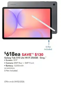 Harvey Norman Galaxy tab s10 lite wi-fi 256gb - grey offer