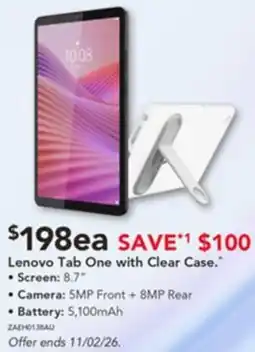 Harvey Norman Lenovo Tab One with Clear Case offer