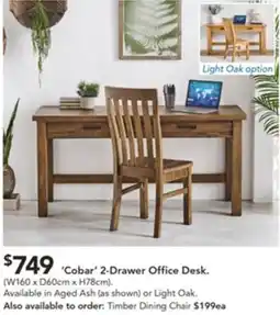 Harvey Norman 'Cobar' 2-Drawer Office Desk offer