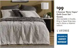 Harvey Norman L'Avenue 'Renix Vapor' Quilt Cover Set - Queen offer