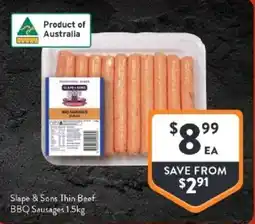 Foodworks Slape & sons thin beef bbq sausages offer