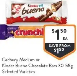 Foodworks Cadbury Medium or Kinder Bueno Chocolate Bars offer