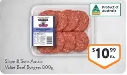 Foodworks Slape & sons aussie value beef burgers offer