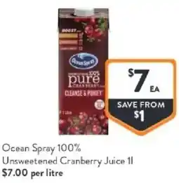 Foodworks Ocean Spray 100% Unsweetened Cranberry Juice offer