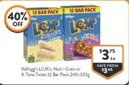Foodworks Kellogg's lcm's, nutri-grain or k time twists offer