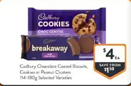 Foodworks Cadbury Chocolate Coated Biscuits, Cookies or Peanut Clusters offer