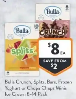 Foodworks Bulla crunch, splits, bars, frozen yoghurt or chupa chups minis ice cream offer
