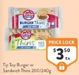 Foodworks Tip top burger or sandwich thins offer