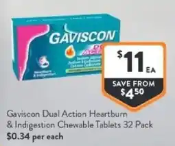 Foodworks Gaviscon dual action heartburn & indigestion chewable tablets offer