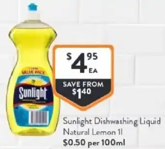 Foodworks Sunlight dishwashing liquid natural lemon offer