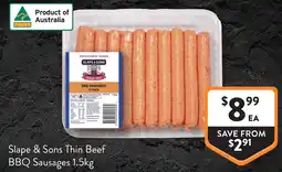 Foodworks Slape & sons thin beef bbq sausages offer