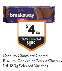 Foodworks Cadbury chocolate coated biscuits, cookies or peanut clusters offer