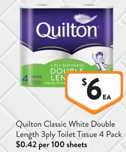 Foodworks Quilton classic white double length 3ply toilet tissue offer