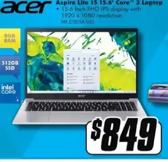 Aspire lite 15 15.6" core™ 3 laptop