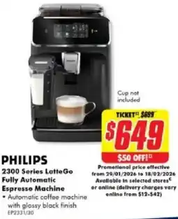 The Good Guys 2300 series latte go fully automatic espresso machine offer