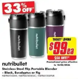 The Good Guys Stainless steel flip portable blender - black, eucalyptus or fig offer