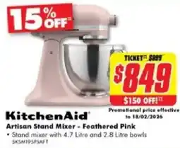 The Good Guys Artisan stand mixer - feathered pink offer