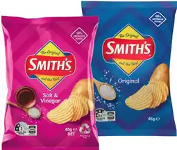 IGA Smith’s Crinkle Cut Chips, Twisties or Doritos Corn Chips 45g Selected Varieties offer