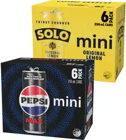 IGA Pepsi, Solo or Schweppes Mini Cans 6x250mL Selected Varieties offer