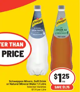 IGA Schweppes mixers, soft drink or natural mineral water offer