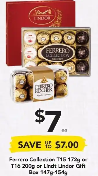 Drakes Ferrero Collection T15 172g or T16 200g or Lindt Lindor Gift Box 147g-154g offer