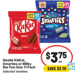IGA Nestlé kitkat, smarties or milky bar fun size offer