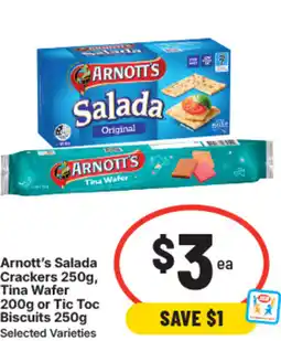 IGA Arnott's salada crackers tina wafer or tic toc biscuits offer