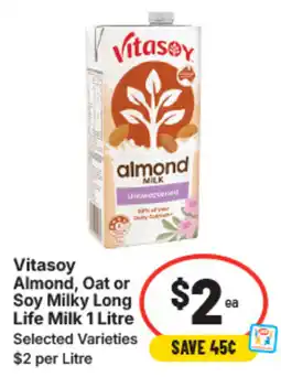 IGA Vitasoy almond, oat or soy milky long life milk offer