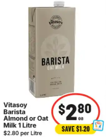 IGA Vitasoy barista almond or oat milk offer